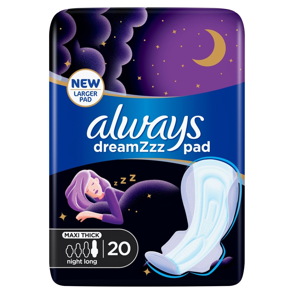 Always Dreamzz Pad Clean & Dry Maxi Thick Night Long Sanitary Pads with ...