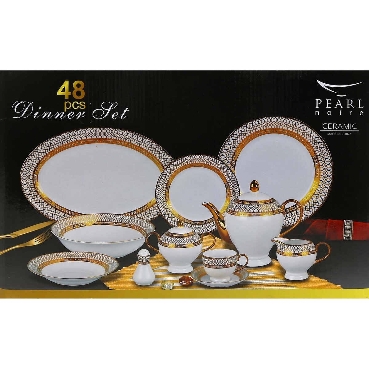 Pearl Noire 48Pcs Ceramic Dinner Set DIOU 19115G