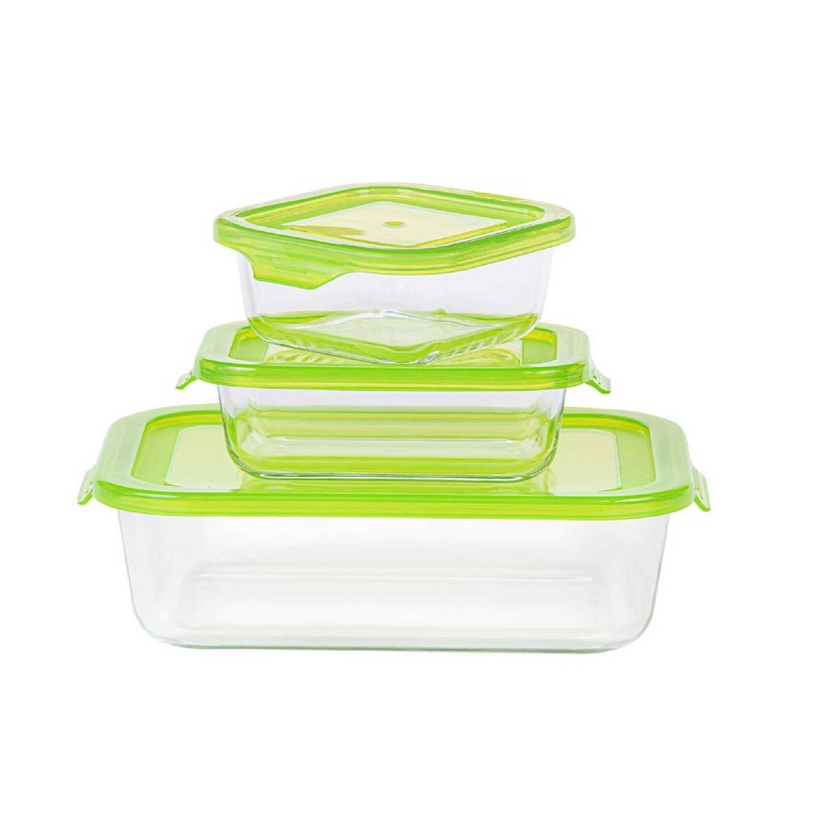 Taliona Rectangle Borosilicate  Glass Container 3pcs Set + Lid TL22133 Assrted Colors