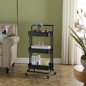 Maple Leaf 3 Tier Storage Rack With 4 Rubber Wheels KT9013W Black