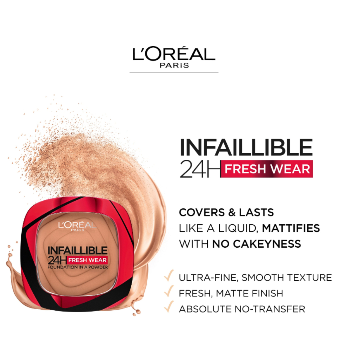 L'Oreal Paris Infaillible 24H Fresh Wear Foundation In A Powder 130 True Beige 1pc