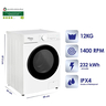 Super General Front Load Washing Machine, 12 kg, 1400 RPM, White, SGW12500HD