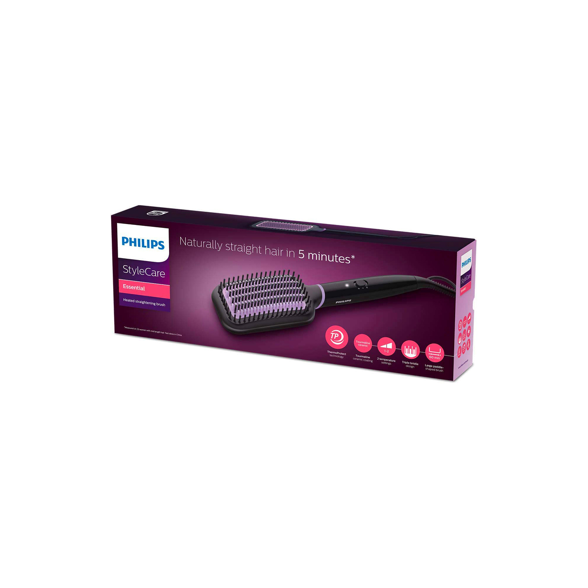 Philips StyleCare Essential - Heated Straightening Brush BHH880/03+BRE225