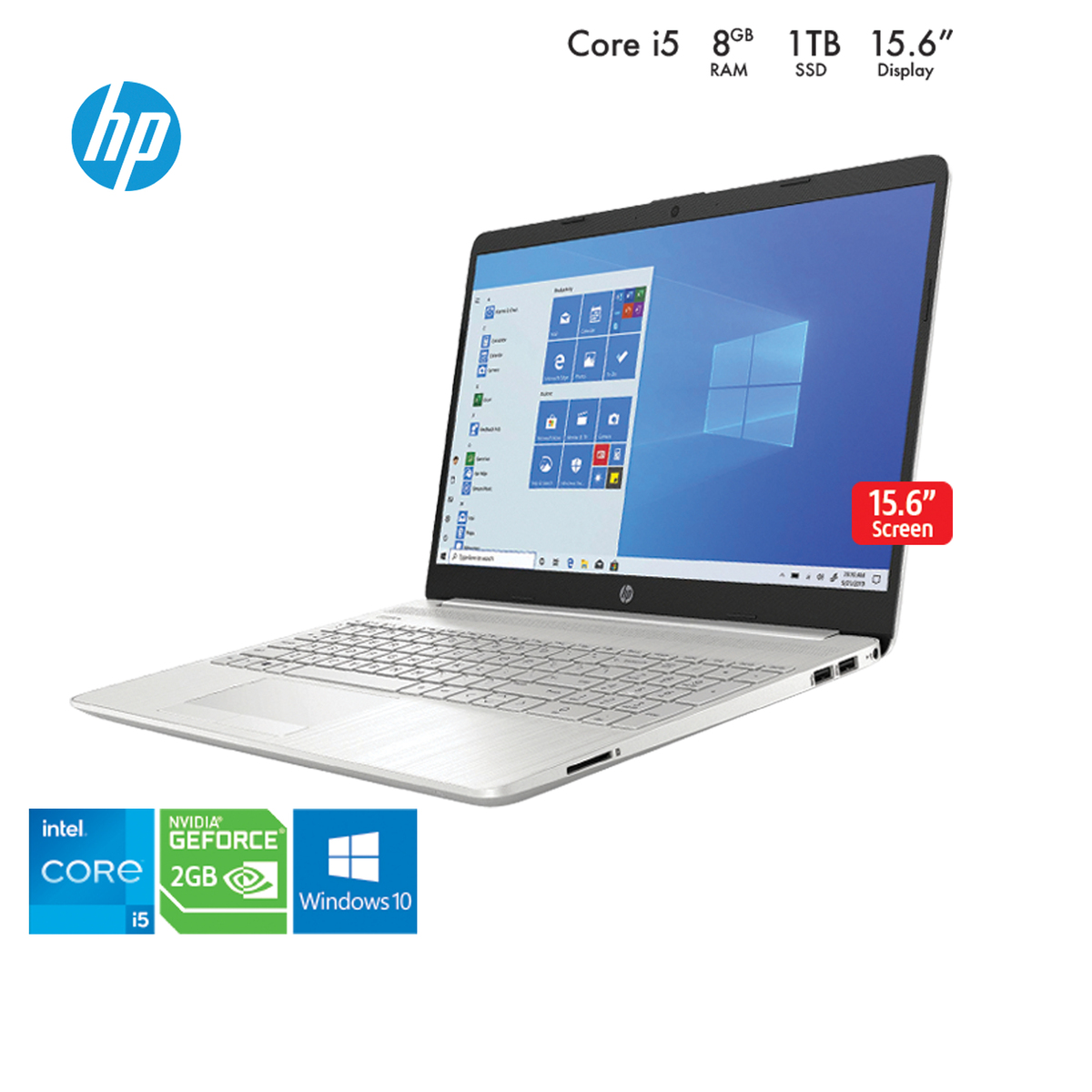 HP Notebook 15-EG0029NE Intel Core i5-1135G7, 8GB RAM,1TB SSD, 15.6 inch Screen, Windows 10 Home, White