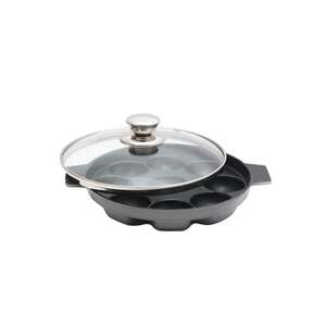 Chefline Non Stick Paniyaram Pan with Glass Lid, Black