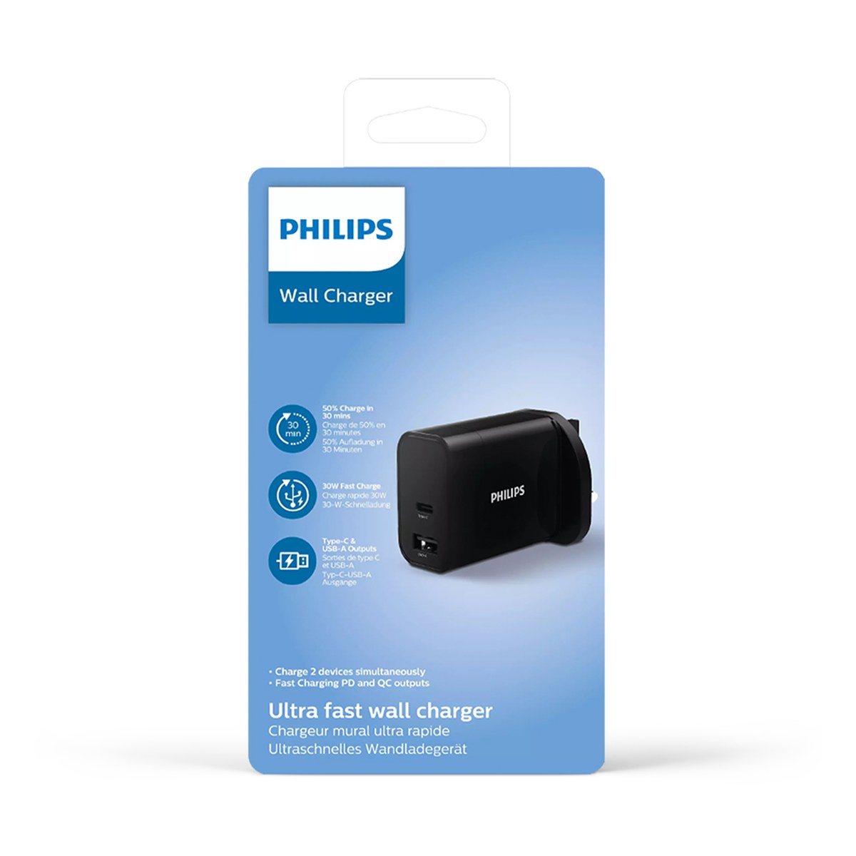 Philips 30W PD+QC Wall Charger, Black -DLP2621/05