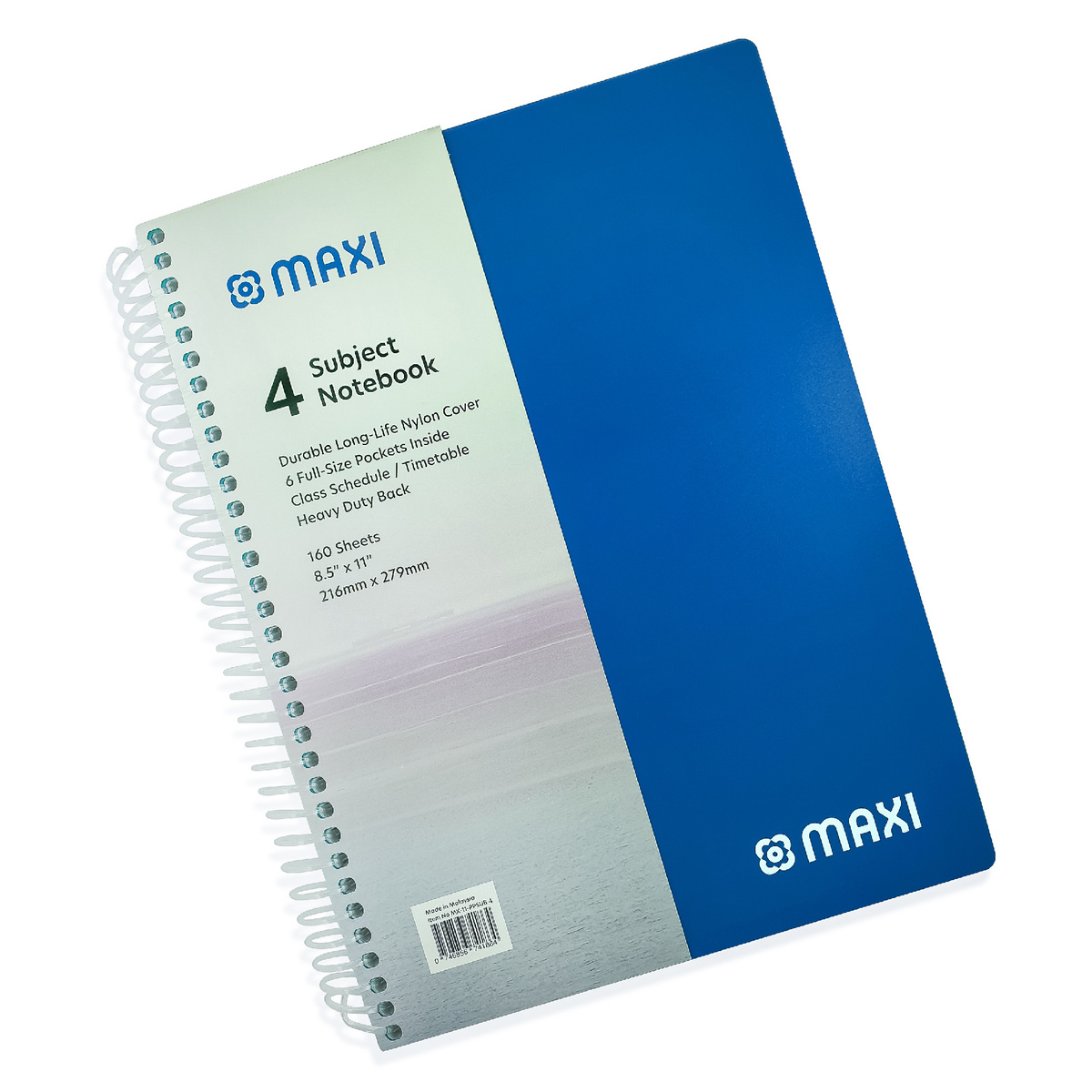 Maxi Spiral Polypropylene 4 Subject Notebook, 11 inch X 8.5 inch, 160 Sheets, Assorted Colours, MX-11-PPSUB4