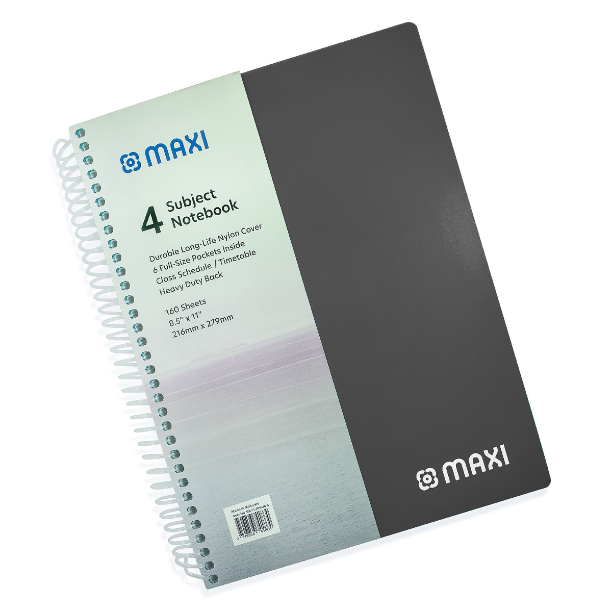 Maxi Spiral Polypropylene 4 Subject Notebook, 11 inch X 8.5 inch, 160 Sheets, Assorted Colours, MX-11-PPSUB4