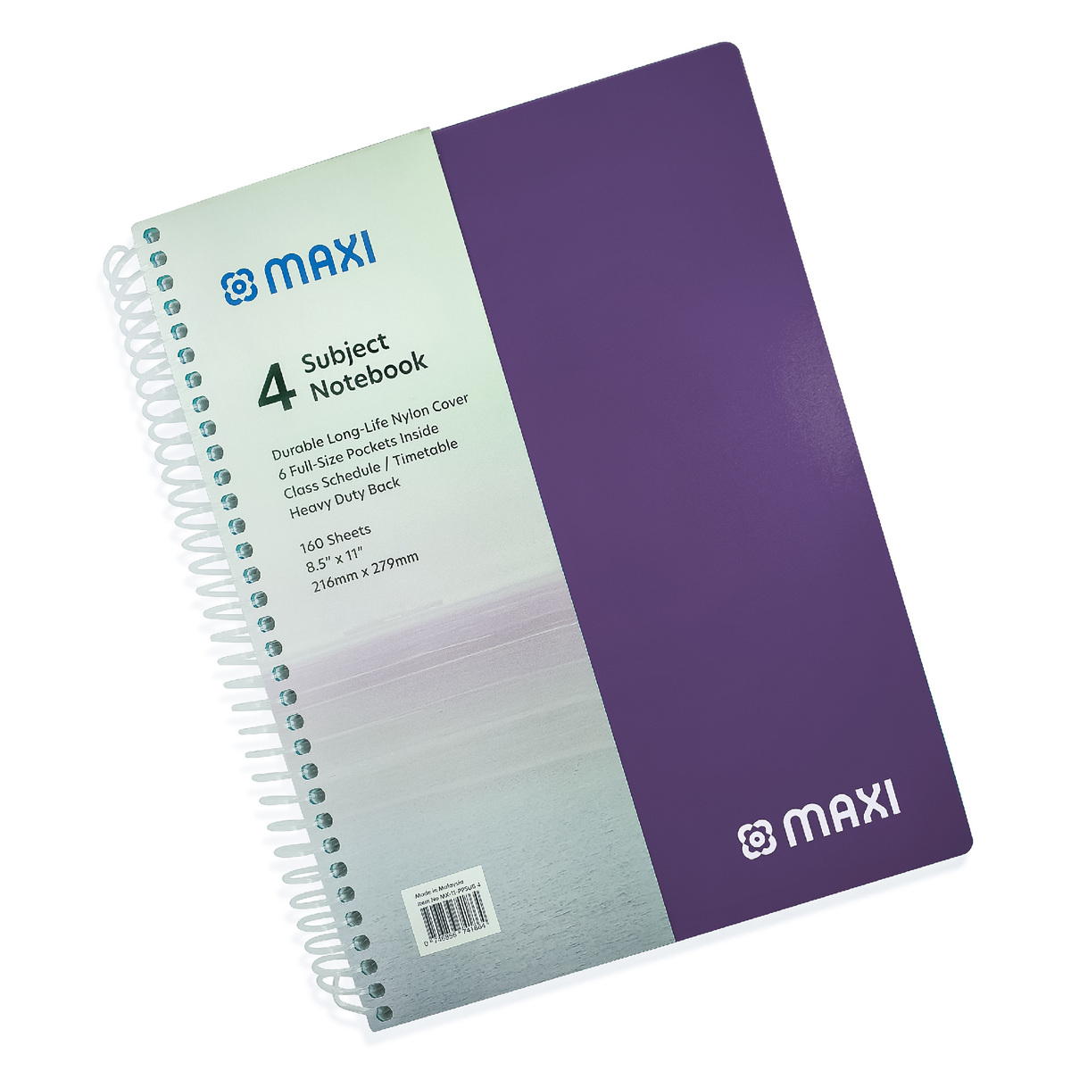 Maxi Spiral Polypropylene 4 Subject Notebook, 11 inch X 8.5 inch, 160 Sheets, Assorted Colours, MX-11-PPSUB4