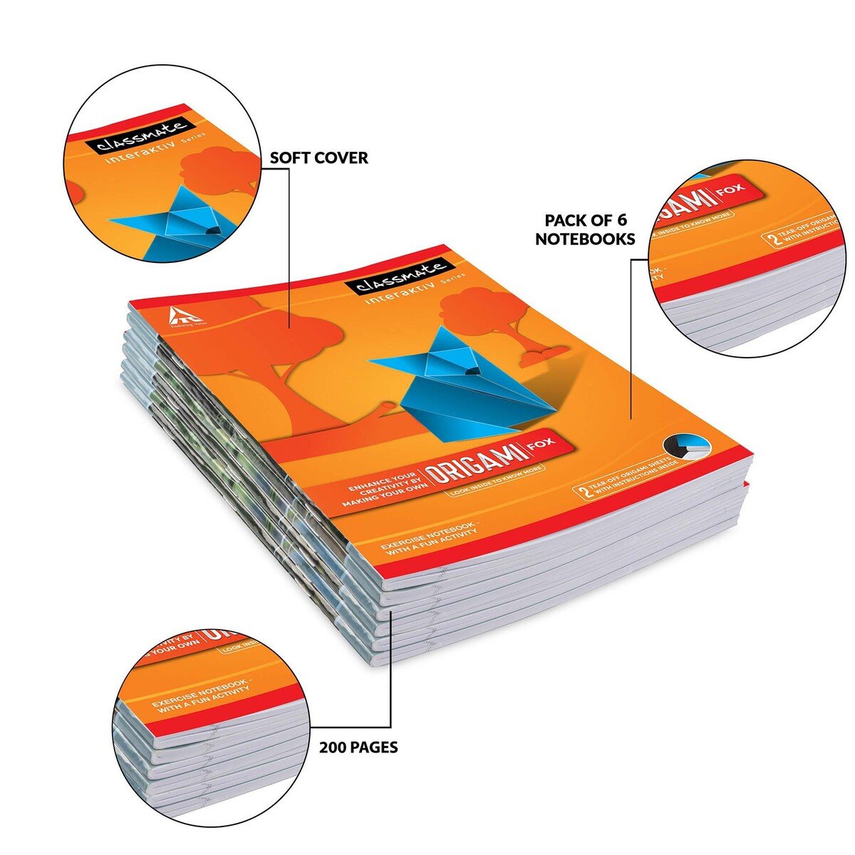 Classmate Exercise Book Centre Stapled 240x180mm 56-GSM Unruled 200 Pages Assorted