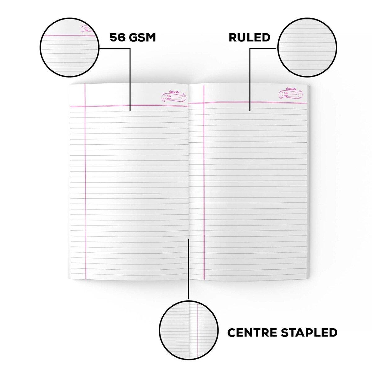 Classmate Exercise Long Book Centre Stapled 297x210mm 56-GSM Single ...