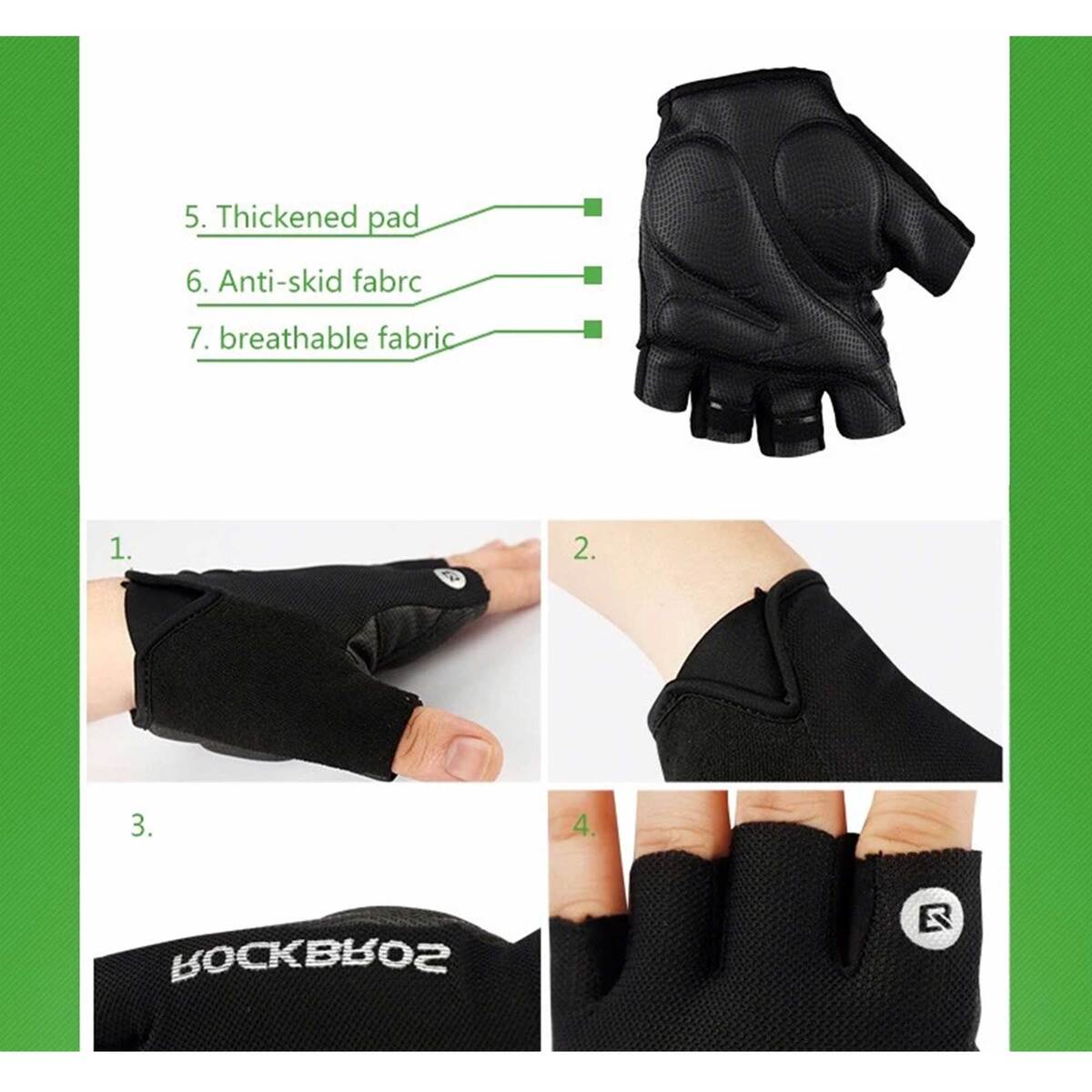 ROCKBROS Half Finger Cycling Gloves Black S106BK Small