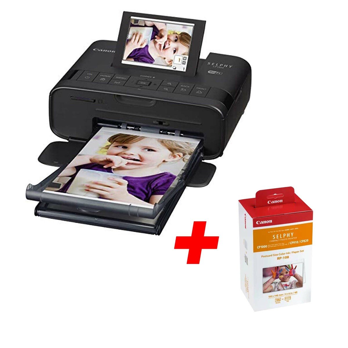 Buy Canon Selphy CP1300 Wirless Printer Black + Canon RP-108 Photo Paper  Online in UAE