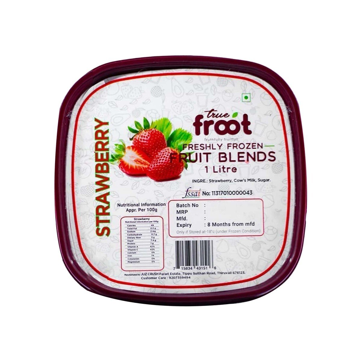 True Froot Freshly Frozen Blend Strawberry 1 Litre