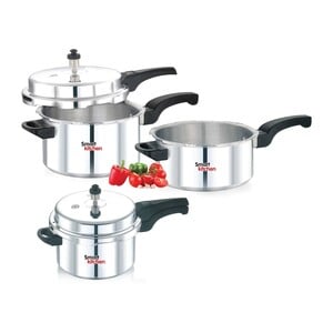 Smart Kitchen Aluminium Pressure Cooker Combo Set 5Ltr + 3Ltr + 2Ltr Pan Made In India