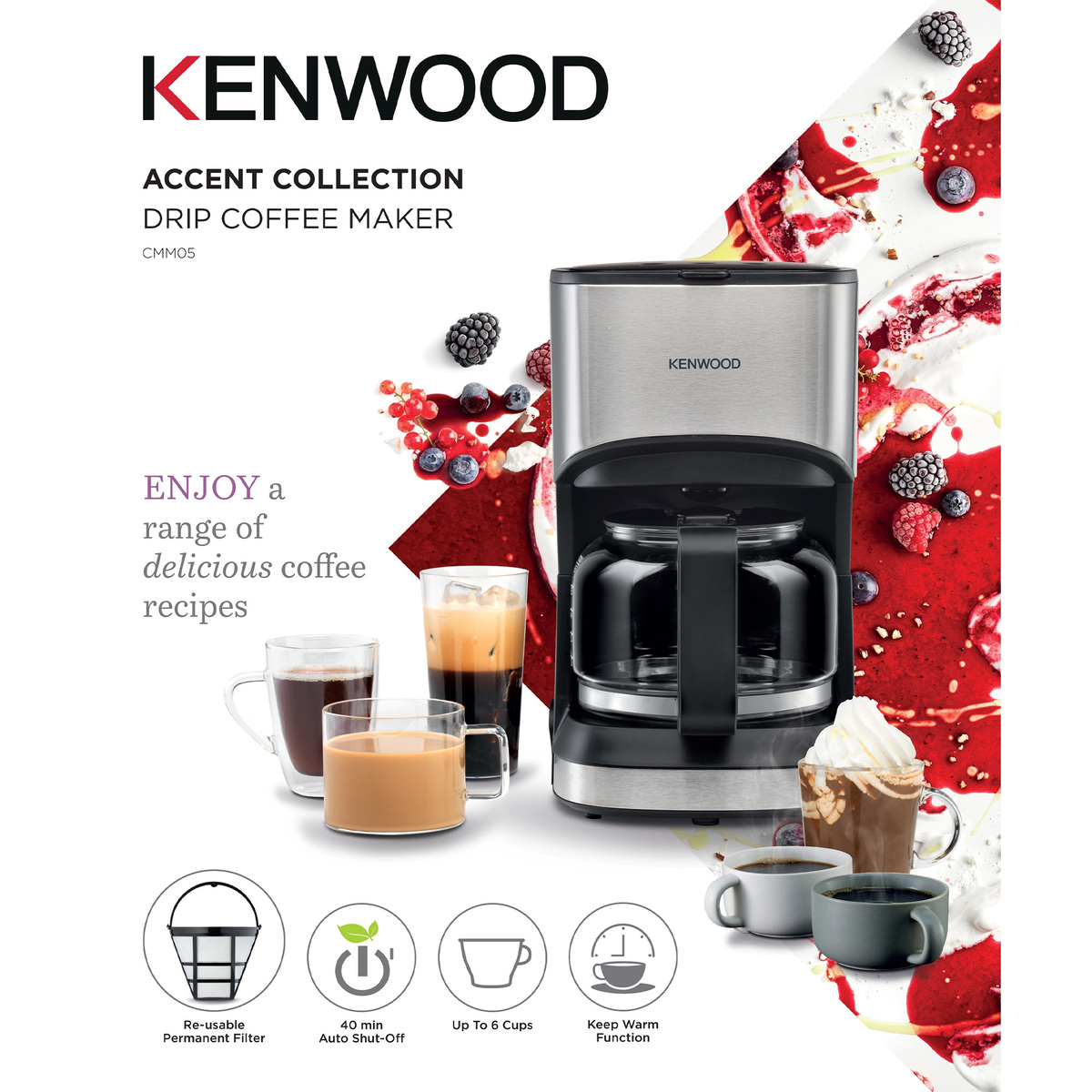 kenwood 6 Cups Coffee Makers, 550 W, Black/Silver, CMM05.000BM