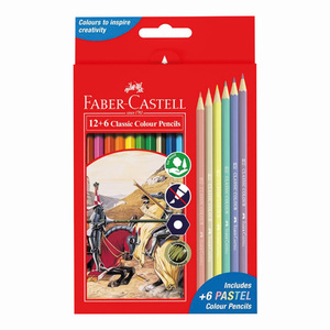 فابل كاستل أقلام ملونة كلاسيكية ، العبوة 18 قطعة (12 قطعة الوان + 6 قطع لون الباستيل ) ، FCI115464