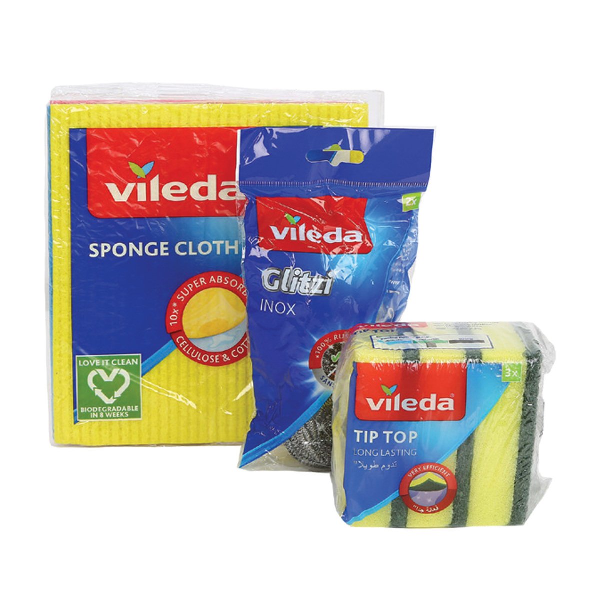 Vileda Sponge Cloth 3 pcs + Glitzi Inox 2 pcs + Sponge 3 pcs