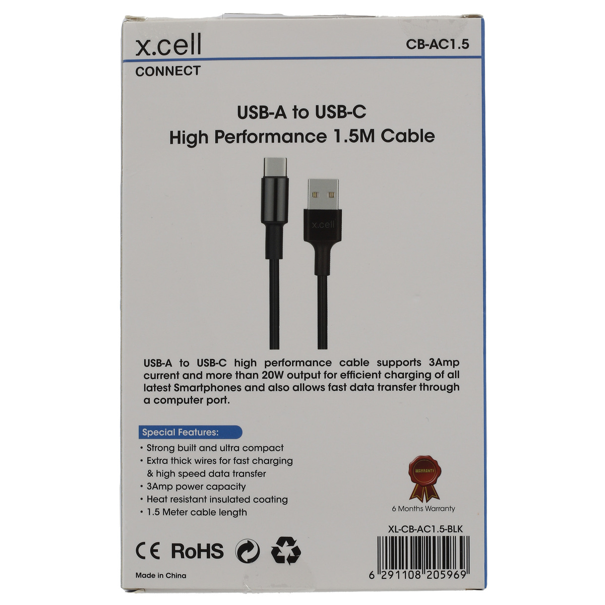 X.Cell Type C-USB Cable CB-AC1.5 Black