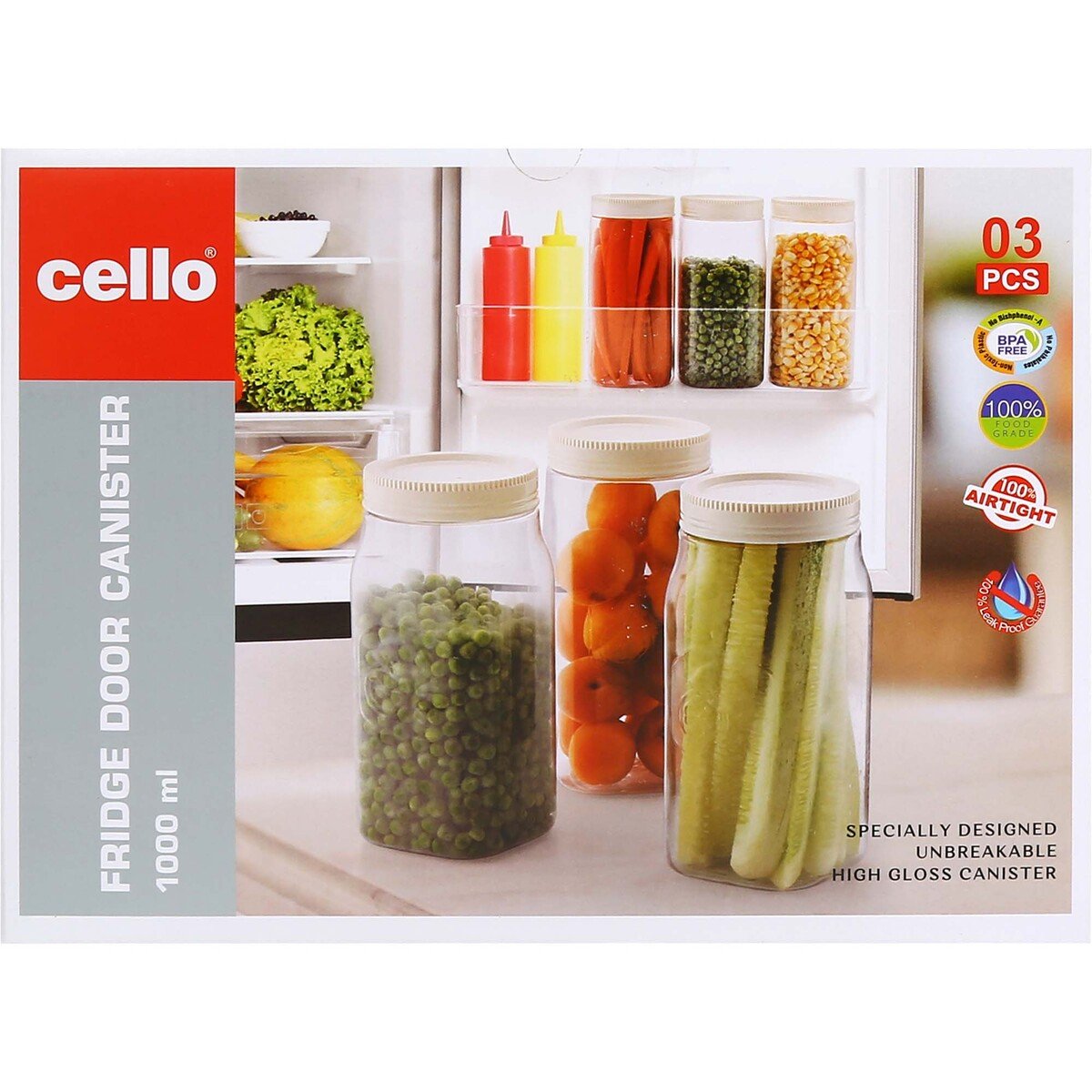 Cello Fridge Door Canister 1Ltr 3pcs