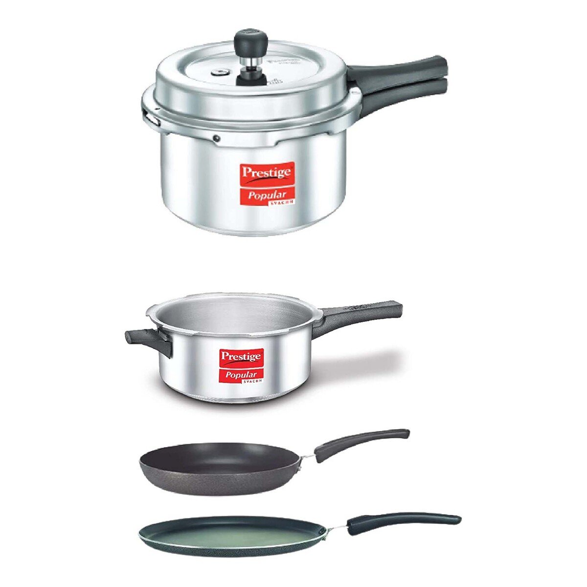 Prestige Popular Svachh Aluminium Pressure Cooker 5Ltr + Cooker Pan ...