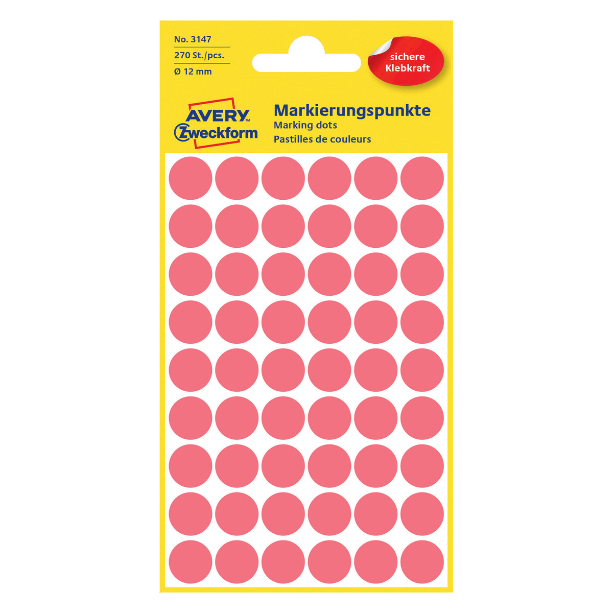 Avery Dot Stickers, 12mm, 270 Pcs, Red, 3147