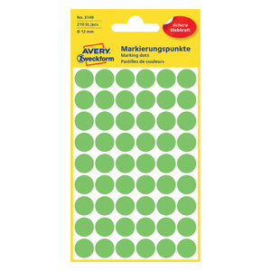 Avery Dot Stickers, 12mm, 270 Pcs, Green, 3149