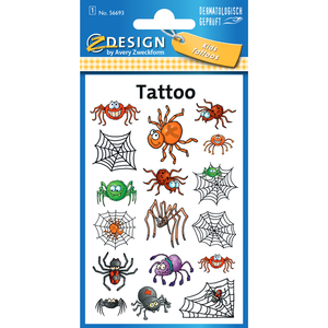 Avery Film Spiders Children Tattoos, 17 Tattoo/1 Page, Multicolor, 56693