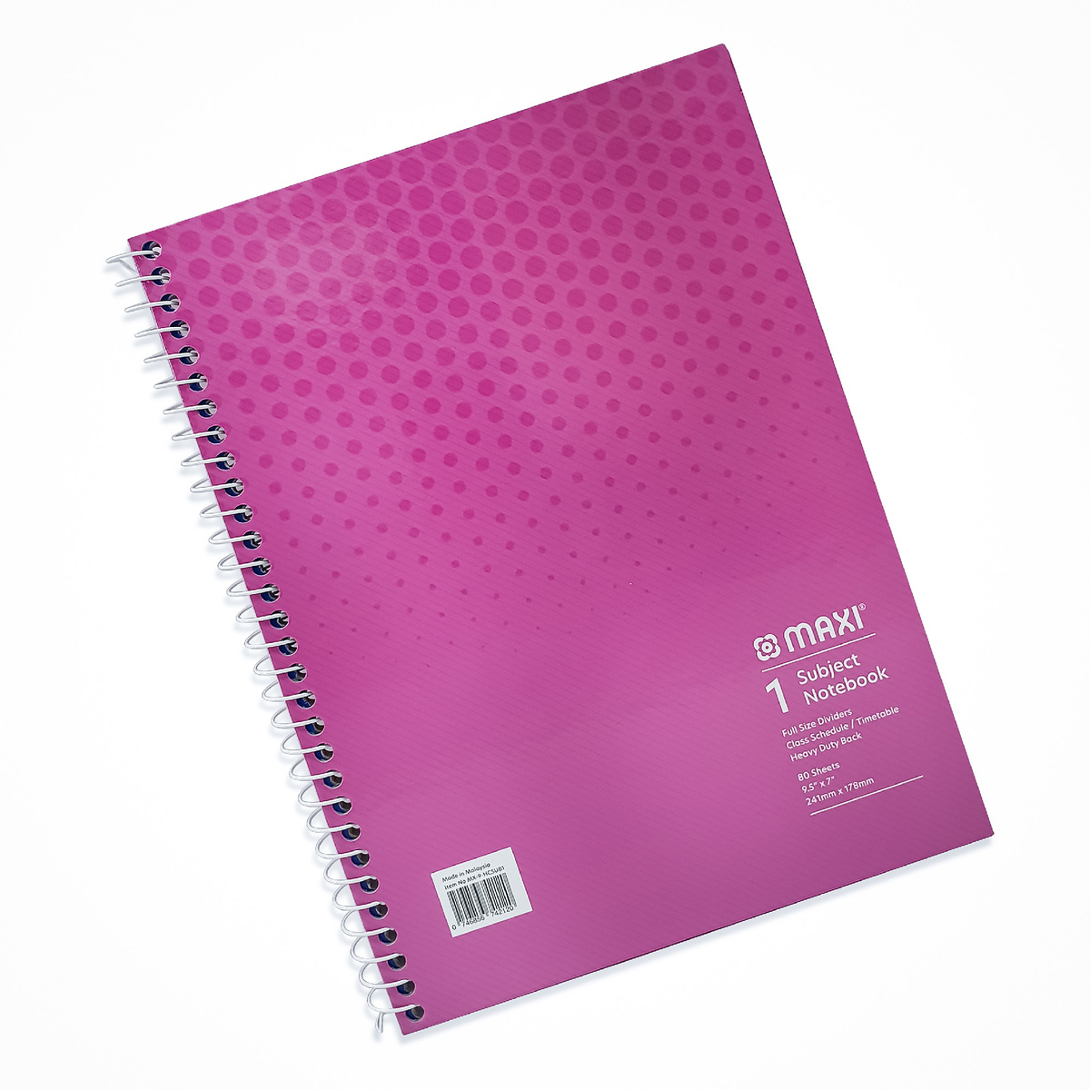 Maxi Spiral Hard Cover 1 Subject Notebook, 9.5 inch X 7  inch,  80 Sheets, Assorted Colours, MX-9-HCSUB1