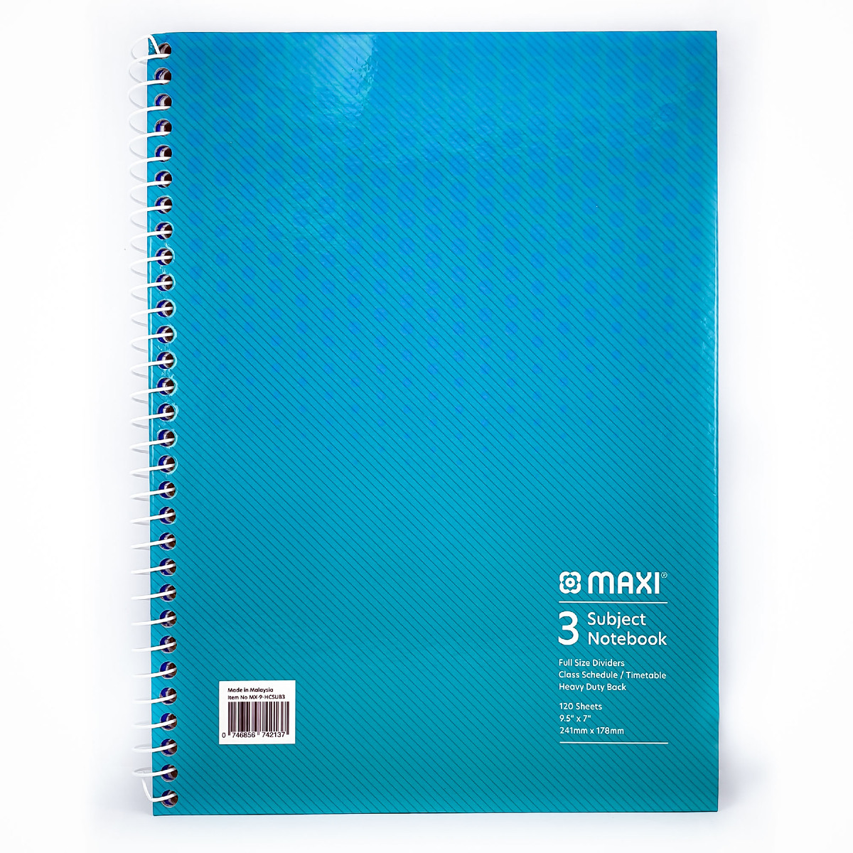 Maxi Spiral Hard Cover 3 Subject Notebook, 9.5 inch X 7  inch, 120 Sheets, Assorted Colours, MX-9-HCSUB3