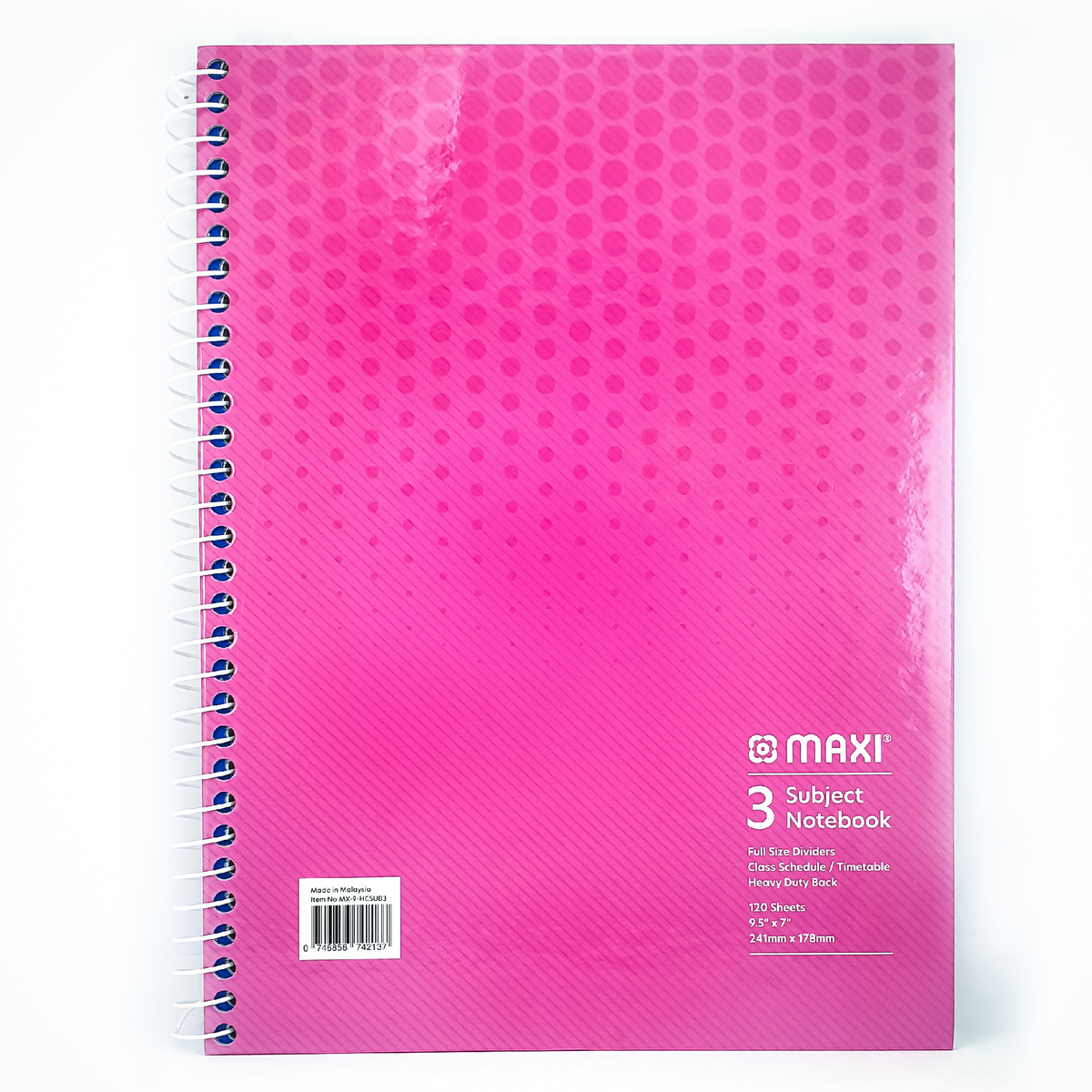 Maxi Spiral Hard Cover 3 Subject Notebook, 9.5 inch X 7  inch, 120 Sheets, Assorted Colours, MX-9-HCSUB3