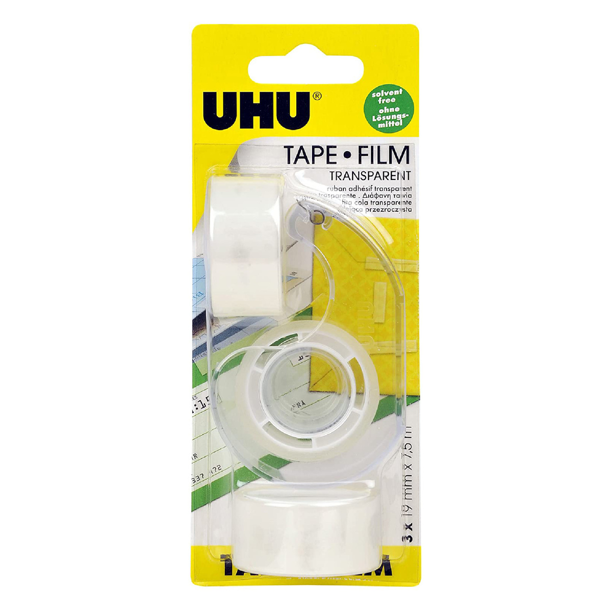 UHU Transparent Office Adhesive Tape, Pack of 3, 19 mm X 7.5 Meter, UH45845