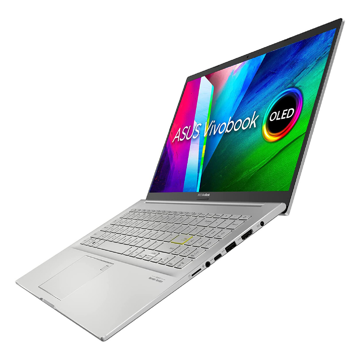 اسوس فيفو بوك 15 OLED K513EQ-OLED007W لابتوب رقيق , ,Intel Core I7-1165G7,16جيجابايت رام ,1TB SSD,2GBNVIDIA GeForce MX 350, انجليزي-عربي  KB15.6 بوصه FHD (1920x1080) OLED,ويندوز 11 Home, فضي