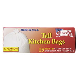 Classic Tall Kitchen Bags 13 Gallon Size 60.3cm x 74.6cm 15 pcs