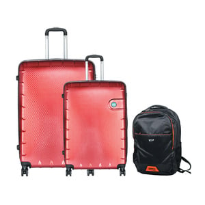 VIP Lisbon 4Wheel Hard Trolley Set (55cm+69cm) + Backpack Red