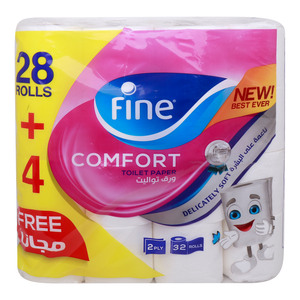 Fine Comfort 2ply Delicately Soft Toilet Roll 28 Rolls + 4 Rolls Free