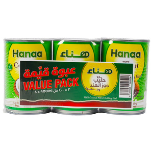 Hanaa 100% Coconut Milk Value Pack 3 x 400 g