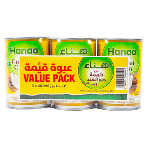 Hanaa 100% Coconut Cream Value Pack 3 x 400 g