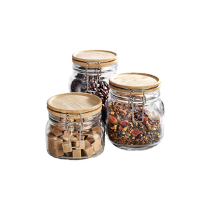 Crystal Drops Glass Jar with Bamboo Lid, 3 pcs, 51153