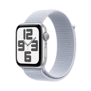 Apple Watch SE GPS, 44 mm Silver Aluminium Case with Blue Cloud Sport Loop, MXET3QA/A