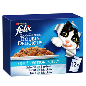 Purina Felix Doubly Delicious Fish Selection In Jelly ( Salmon & Sardine Trout & Mackerel Tuna & Mackerel ) 12 x 85 g