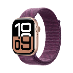 Apple Watch Series 10 GPS, 42mm Rose Gold Aluminium Case with Plum Sport Loop, MWWK3QA/A