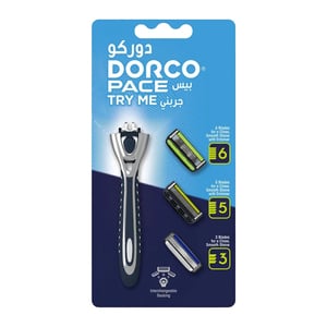 Dorco Pace Razor For Men 1 Handle  + Assorted Cartridge 3 pcs
