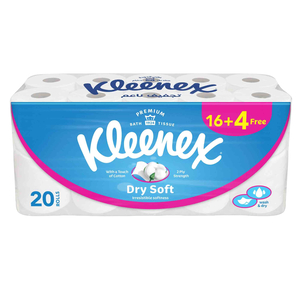 Kleenex Dry Soft Toilet Tissue Paper, Embossed Bathroom 2ply 200 Sheets 16+4 Free Rolls
