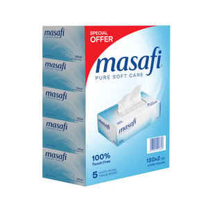 Masafi White Facial Tissue 2ply Value Pack 5 x 130 Sheets