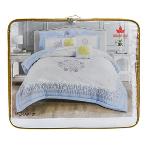 Maple Leaf 8 pc Printed Comforter Set, 240 x 260 cm, Blue, MERAKI 21