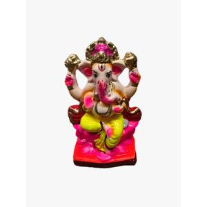 Maple Leaf Eco Friendly Ganesha Idol, Seated on Chowki Painted 15cm Assorted