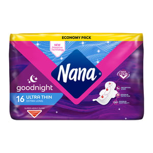 Nana Goodnight Ultra Thin Extra Long Sanitary Pads with Wings For Super Heavy Flow 16 pcs