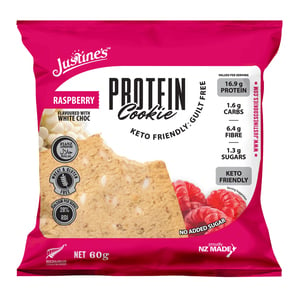 Justine's Raspberry Flavoured With White Choc Protein Cookie Gluten Free 60 g