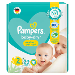 Pampers Baby-Dry Newborn Taped Diapers with Aloe Vera Lotion, up to 100% Leakage Protection, Size 2, 3-8kg, Carry Pack, 23 pcs